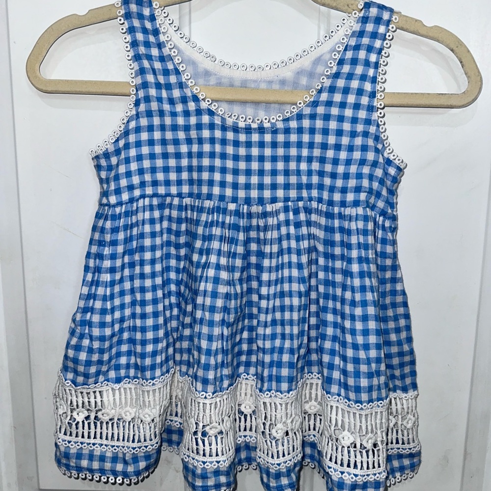 roller rabbit blue   and White Gingham Kids Top